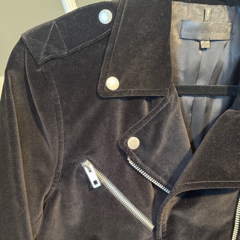 NWOT rag & bone Black Velvet Biker Jacket Crop Style Silver Hardware - Picture 5 of 14